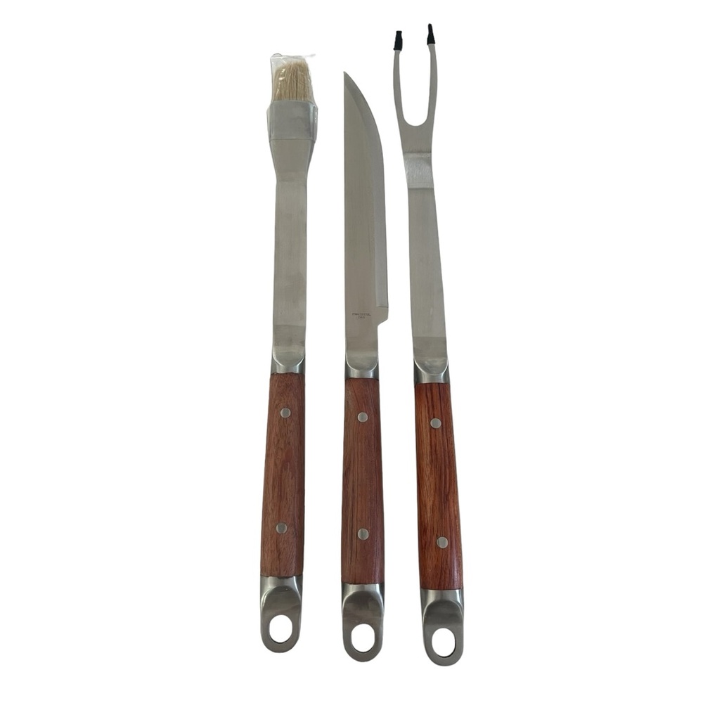 New Rosewood handle BBQ set stainless steel 3 piece